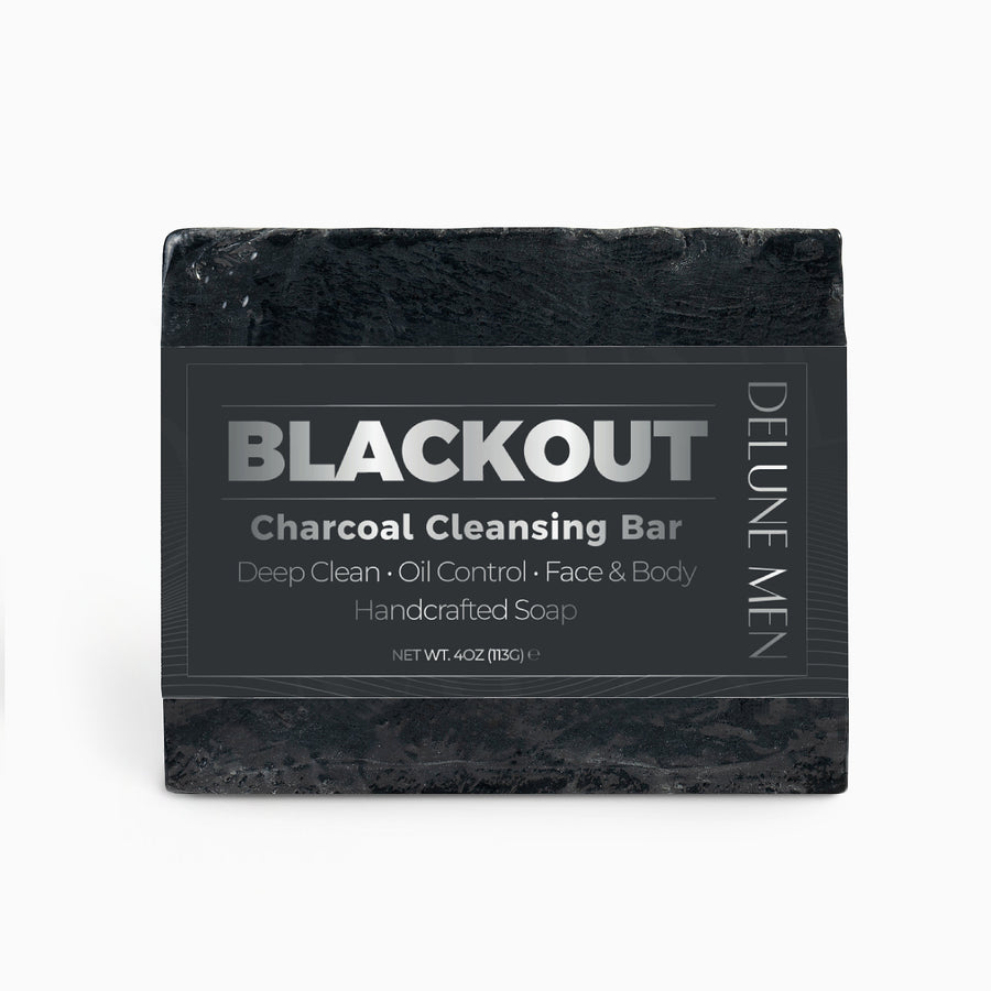 Delune Men BLACKOUT Charcoal Cleansing Bar product packaging