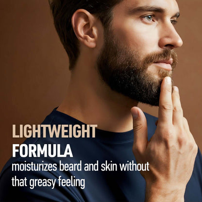 Bearded man applying lightweight beard oil for a non-greasy, moisturized look.