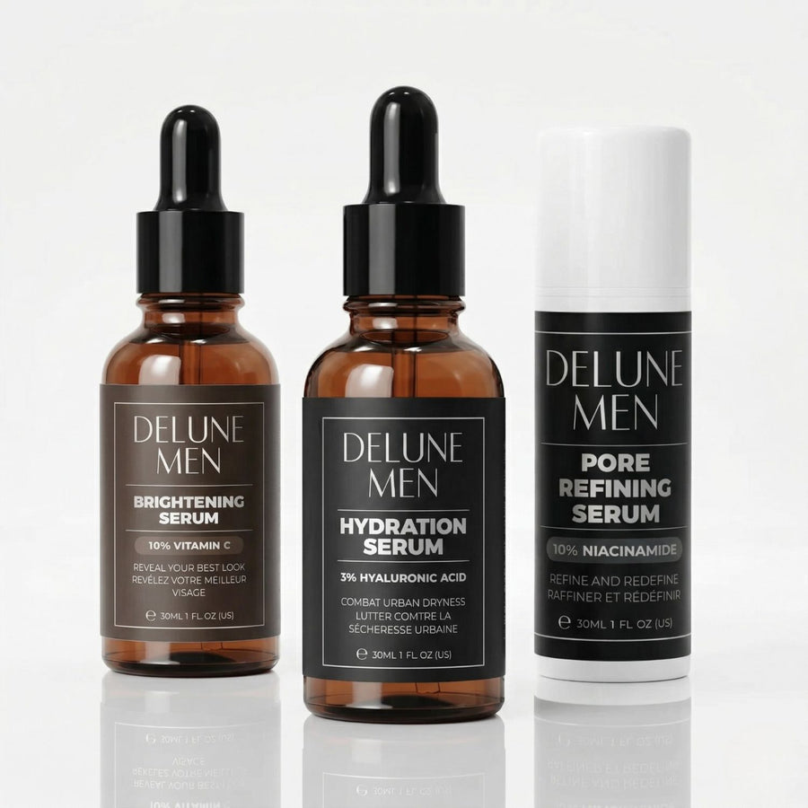 Delune Men The Serum Edit three-serum skincare bundle