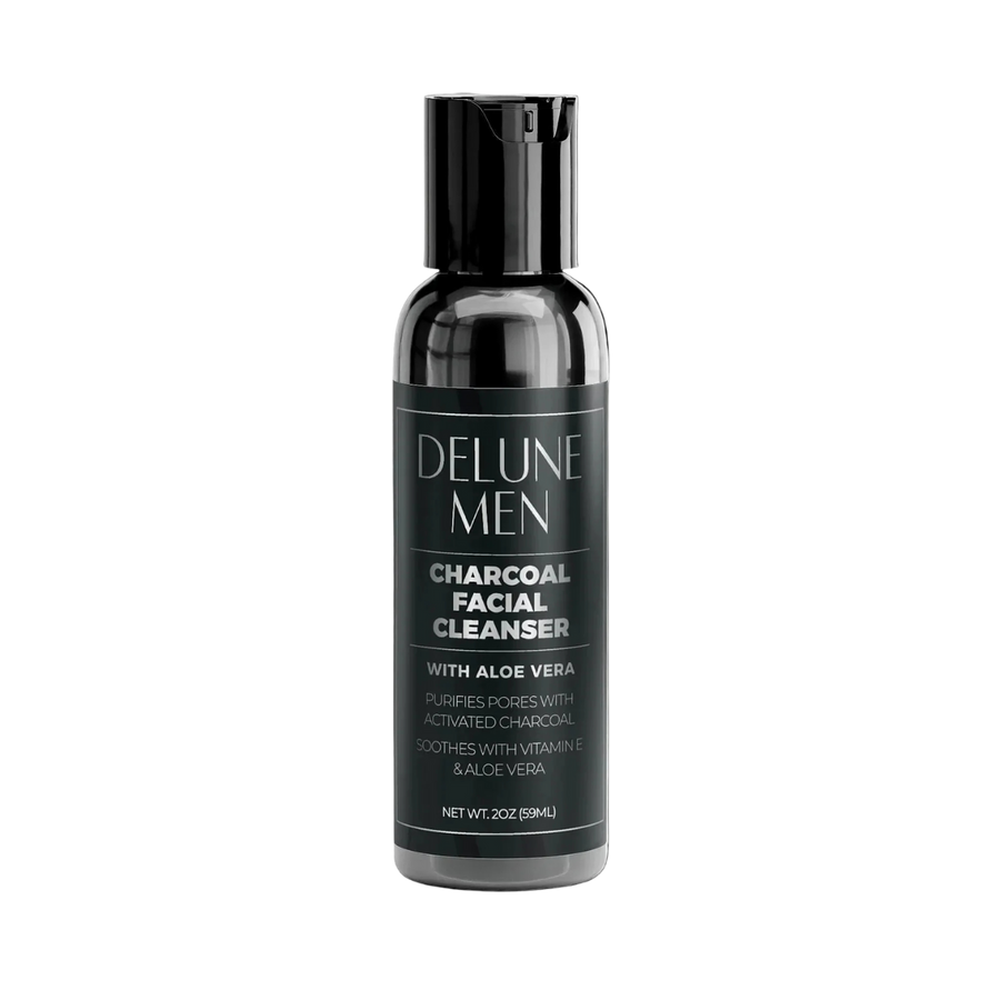 Delune Men Charcoal Facial Cleanser bottle for deep daily cleansing