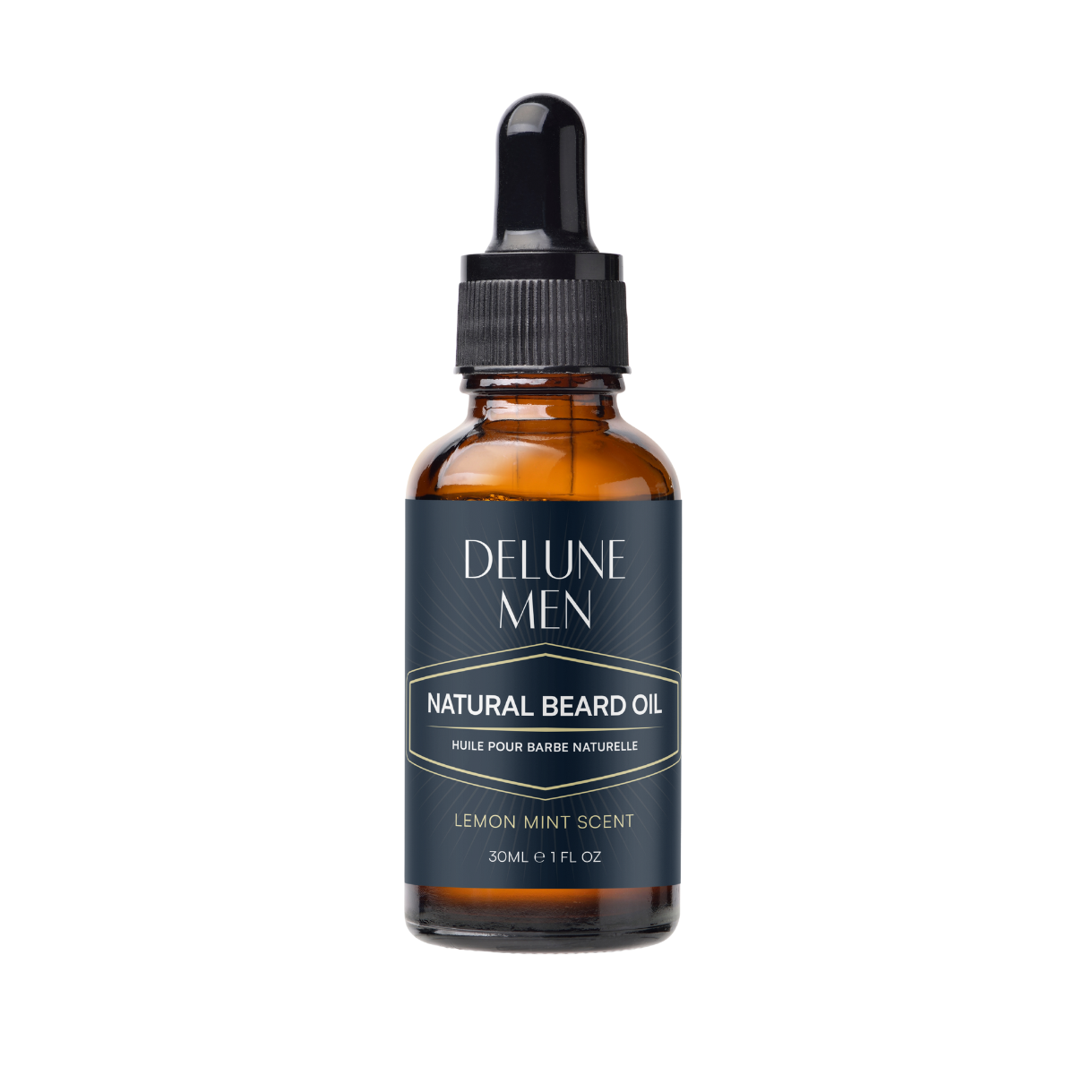 Delune Men Lemon & Mint Beard Oil bottle for fresh lightweight beard care